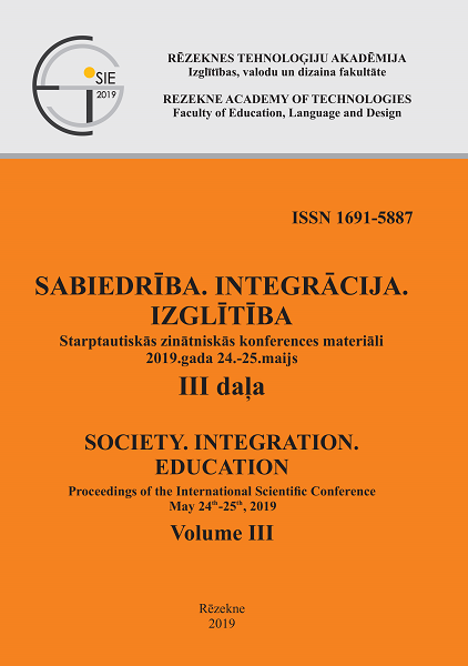 					View Vol. 3 (2019): SOCIETY. INTEGRATION. EDUCATION. Proceedings of the International Scientific Conference. May 24th-25th, 2019, Volume III, SPECIAL PEDAGOGY, SOCIAL PEDAGOGY, INNOVATION IN LANGUAGE EDUCATION
				