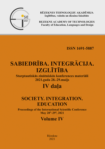 					View Vol. 4 (2021): SOCIETY.INTEGRATION.EDUCATION. Proceedings of the International Scientific Conference. May 28th-29th, 2021, Volume IV, LIFELONG LEARNING, PUBLIC HEALTH AND SPORT, ART AND DESIGN, DESIGN EDUCATION
				